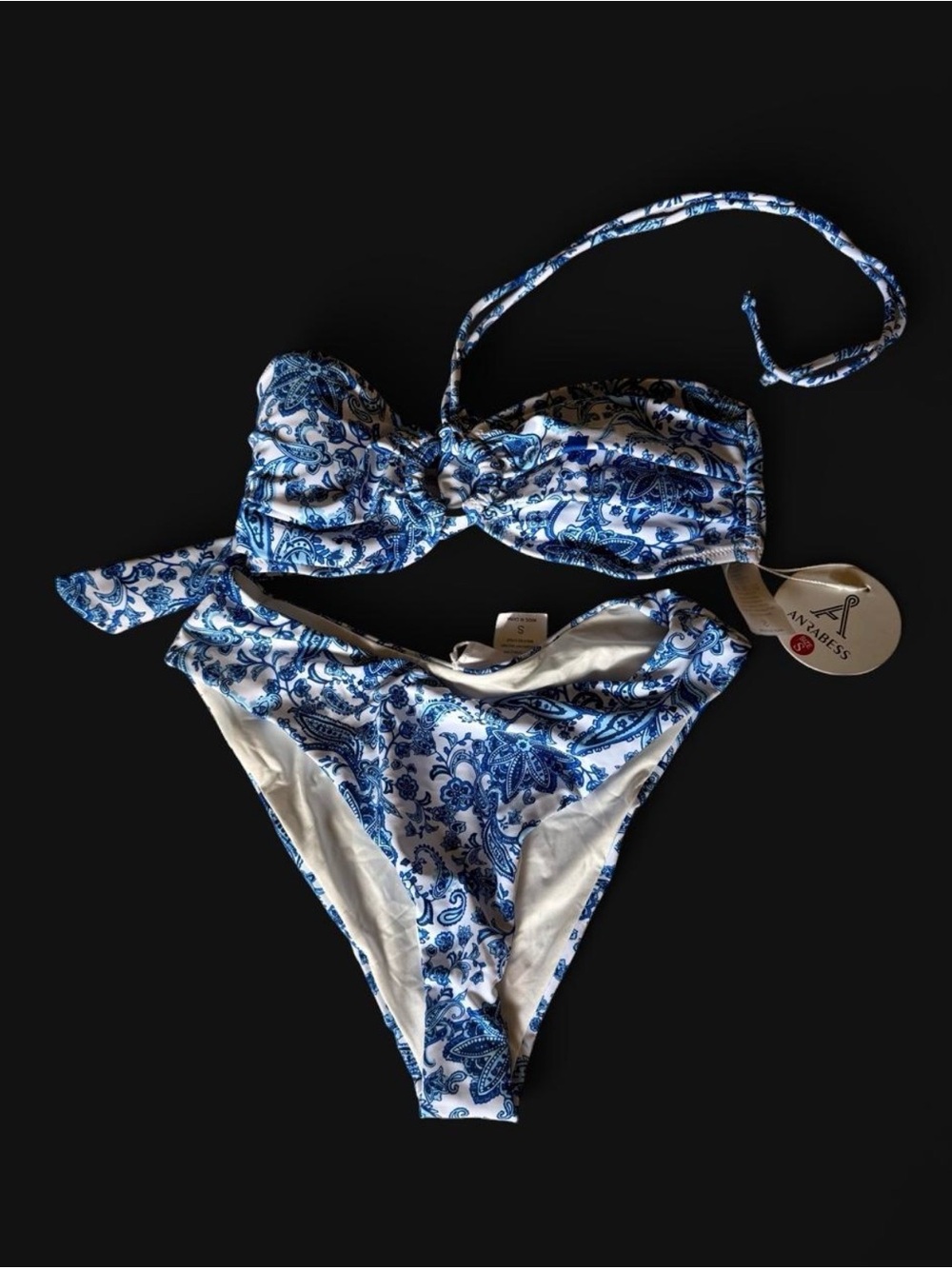 Blue & White Paisley Bandeau Bikini Set
